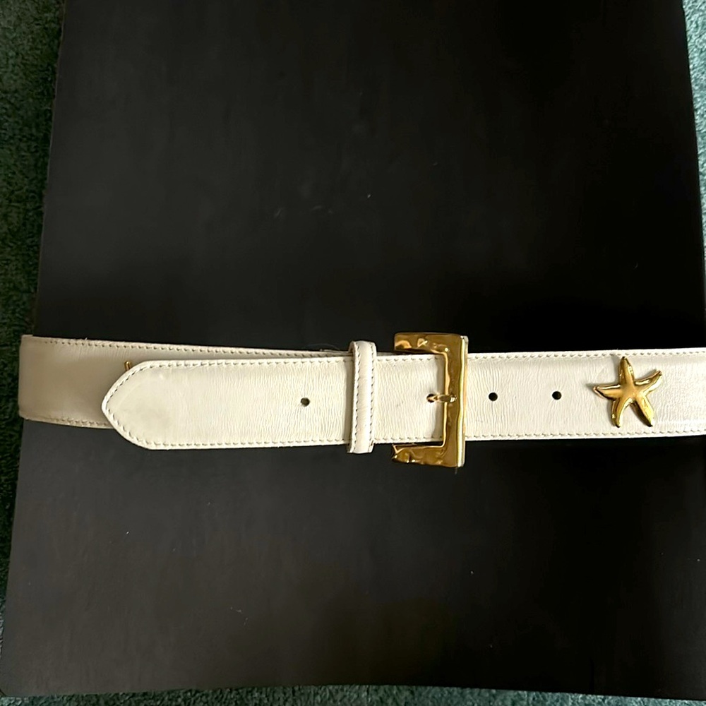 Vintage TALBOTS Sea Nautical Themed Off White Leather Belt Size Medium